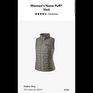Patagonia feather gray nano puff vest regular fit new with tags.
